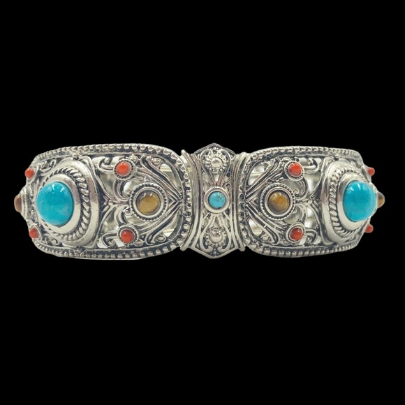 Graziano bracelet boho best western simulated turquoise tiger eye silver tone - Picture 4 of 14